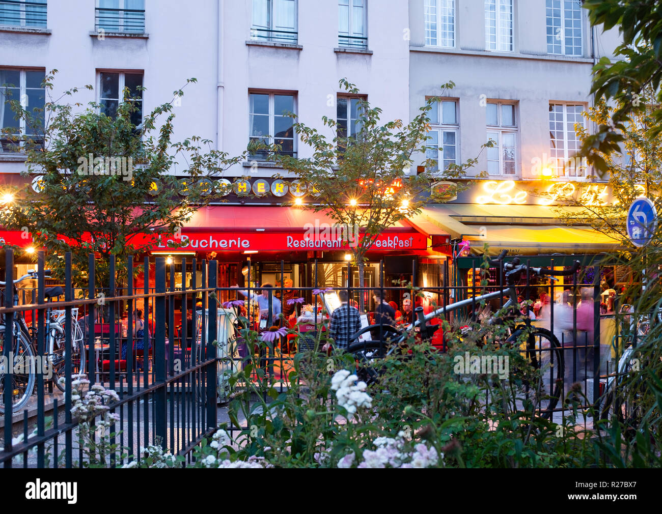 Restaurants ,cafes and bars in the heart of the 5th. arrondissement, Quartier Latin,Paris, France Stock Photo