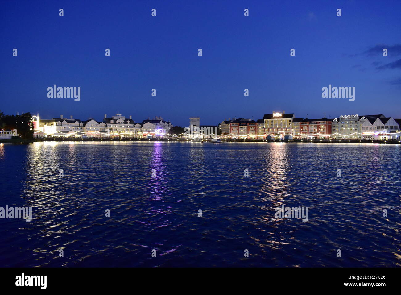 Orlando, Florida. November 02, 2018 Waterfront charming walk, styled after turn on the Atlantic City, with restaurants, night clubs, and perfomance ar Stock Photo