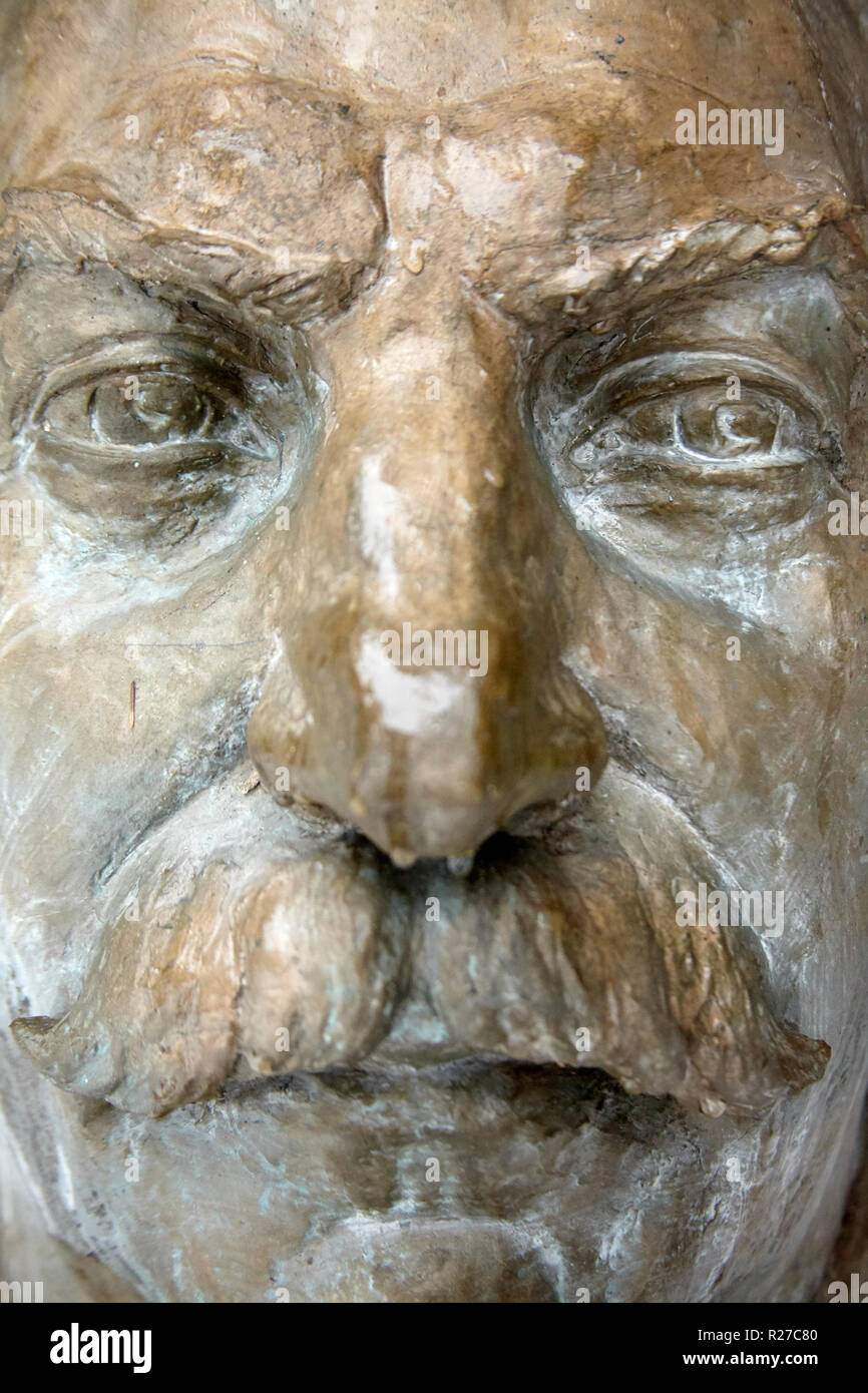DRUSKININKAI, LITHUANIA - JAN 07, 2011: Sculpture of Joseph Stalin in Grutas Park (Gruto parkas), close-up view. Stock Photo