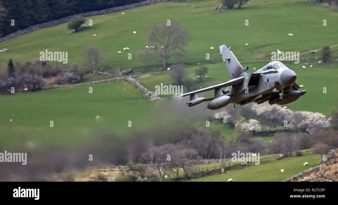 Royal Air Force RAF Tornado GR4 on a training mission low level. Stock Photo