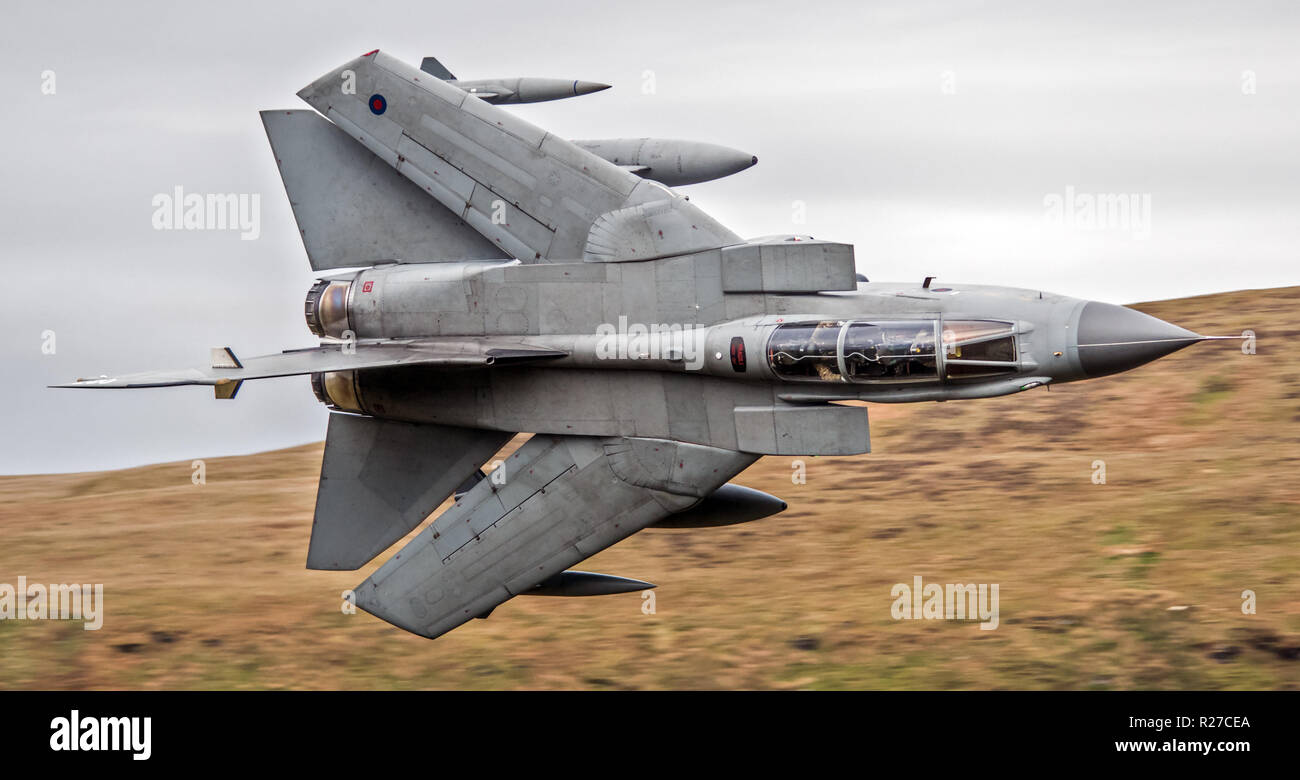 Royal Air Force RAF Tornado GR4 on a training mission low level. Stock Photo