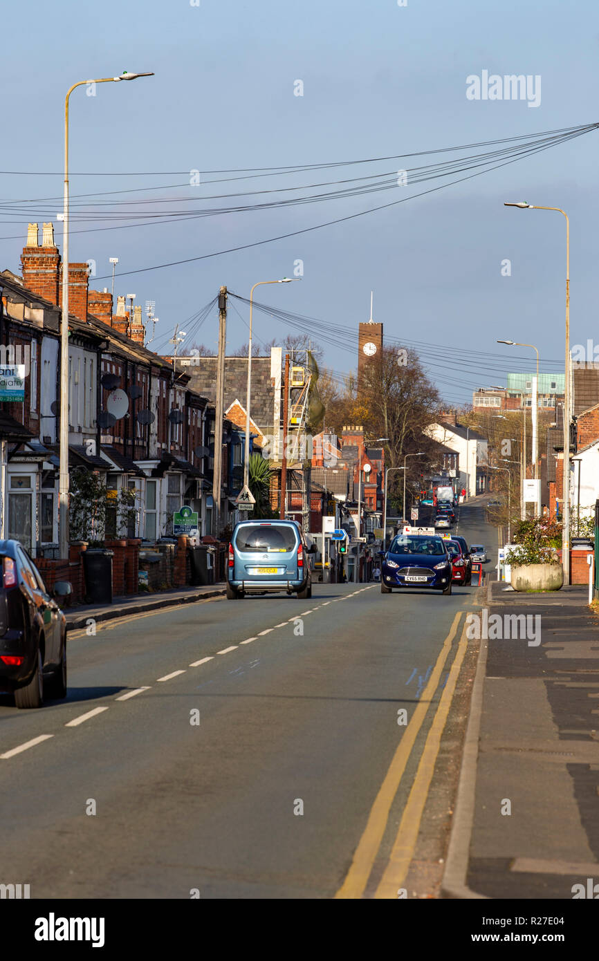 A busy Edleston Road, looking towards town centre, in Crewe Cheshire UK