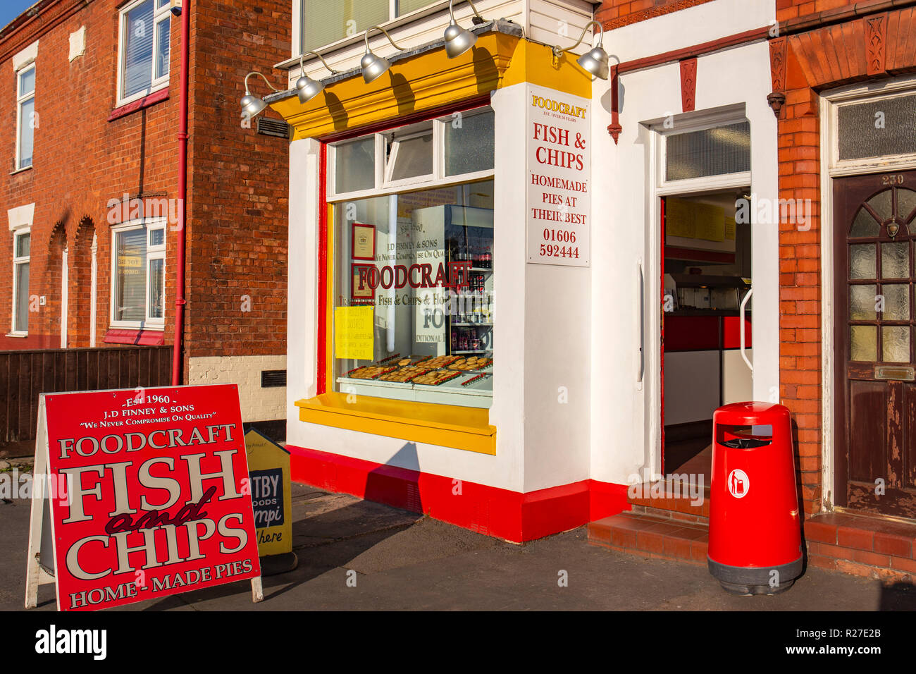 Traditional fish chips sign outside hires stock photography and images