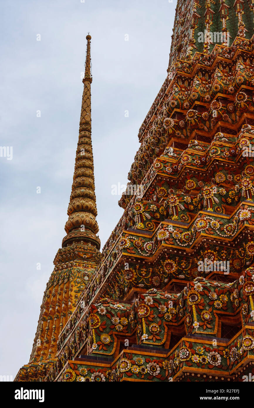 Bangkok, Thailand : Wat Pho Buddhist temple. Stupas on the Phra Maha Chedi Si Ratchakan section. Stock Photo