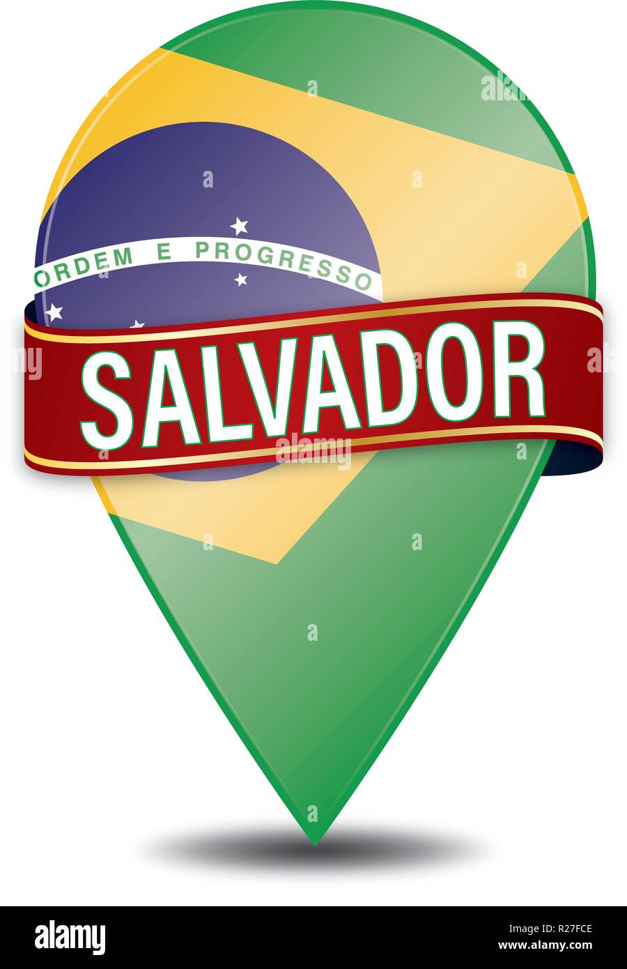 glossy navigation pin with white background Stock Vector
