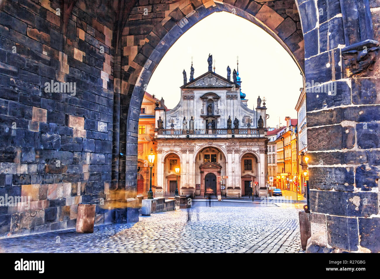 St. Salvator Church, view from the arch in Old Town Tower, Pragu Stock Photo