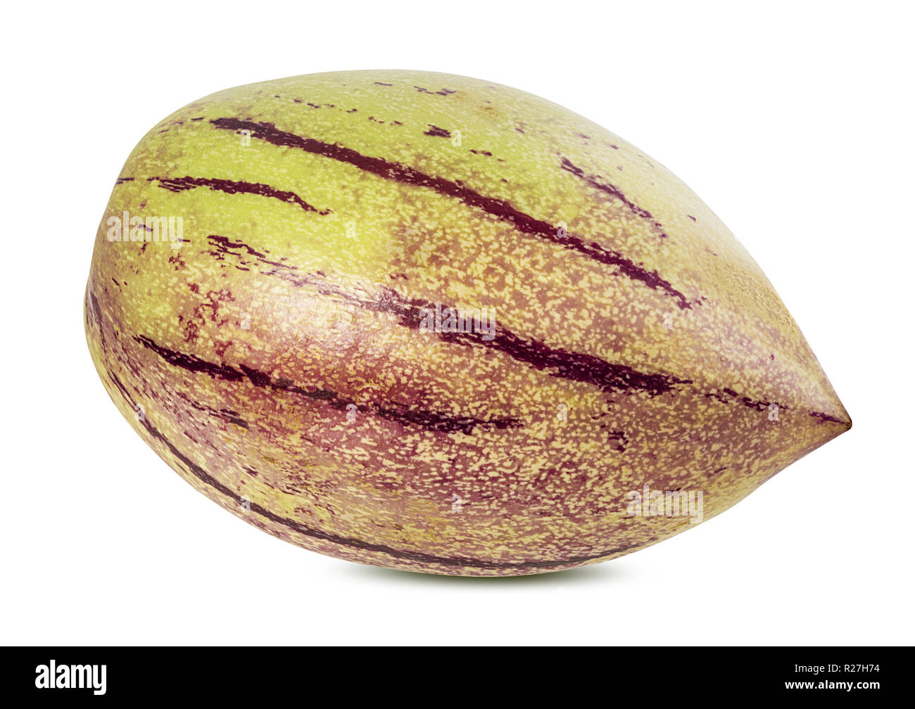 Pepino melon fruit isolated on white background. Clipping Path. Stock Photo