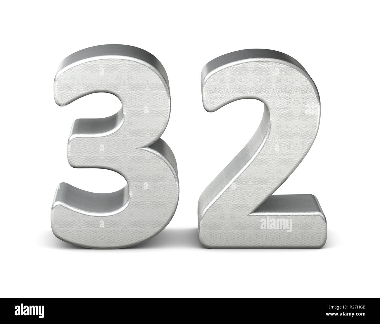 32 number 3d silver structure 3d rendering Stock Photo