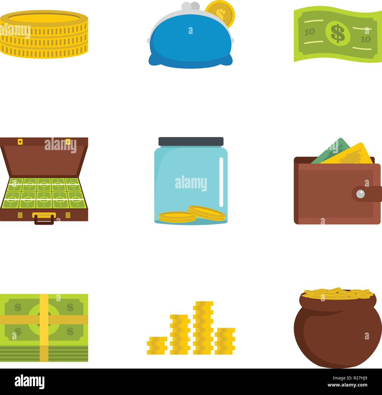 Adequate financing icons set. Flat set of 9 adequate financing vector icons for web isolated on white background Stock Vector