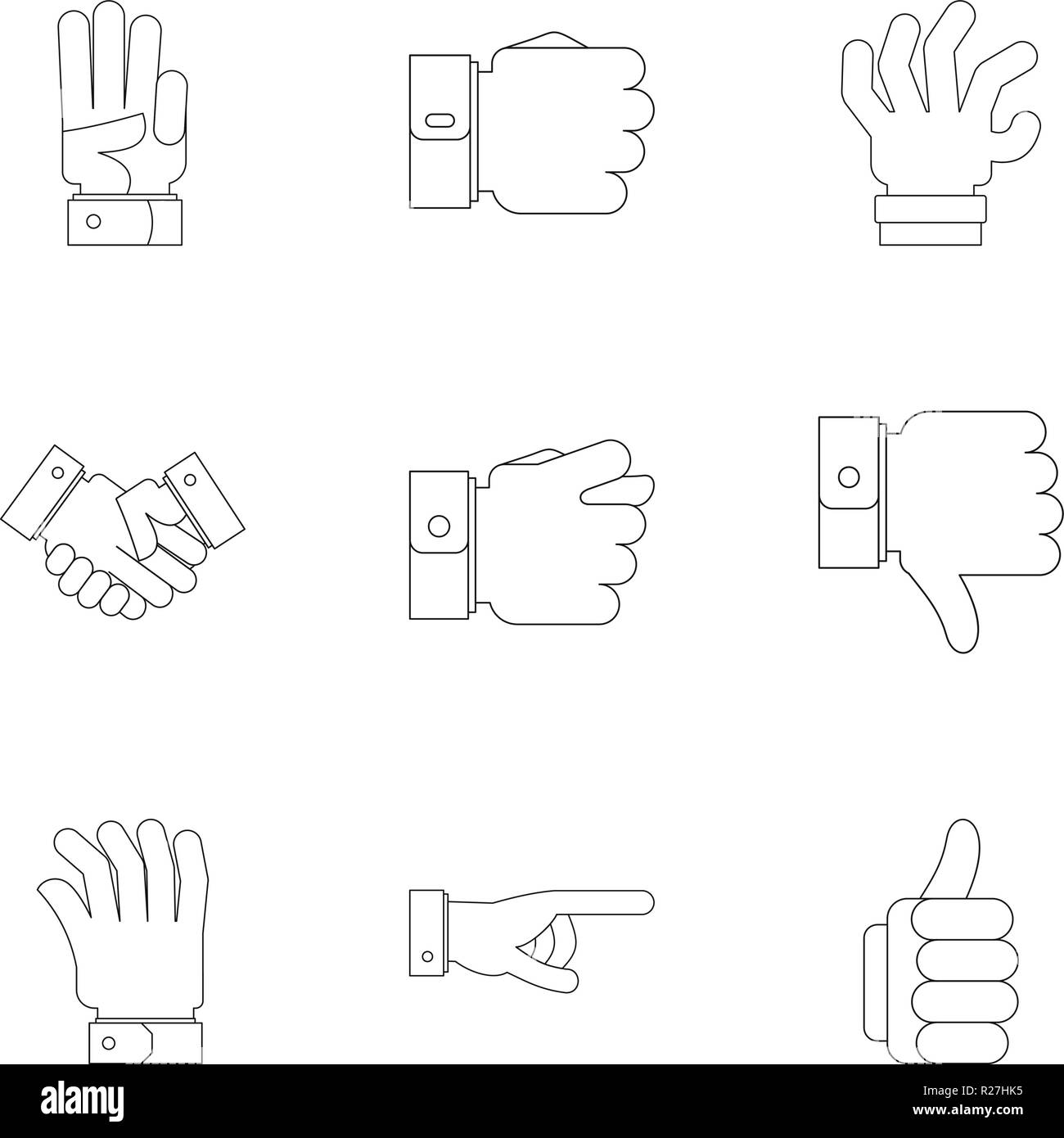 Motion gesture icons set. Outline set of 9 motion gesture vector icons ...
