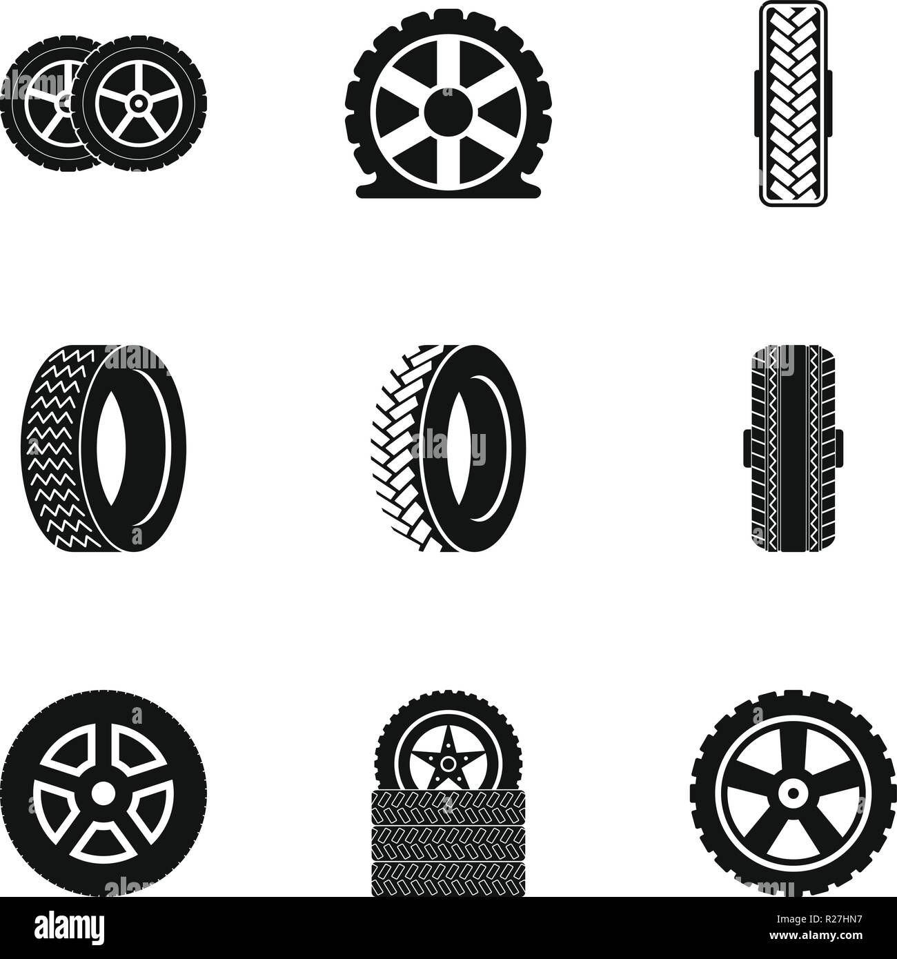 Car wheel icons set. Simple set of 9 car wheel vector icons for web ...