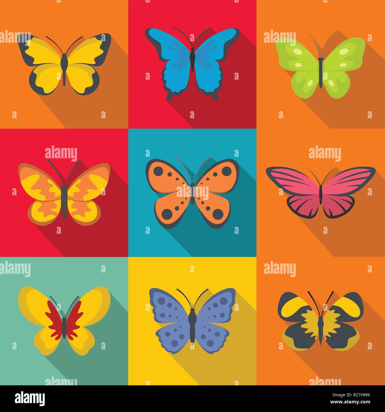Rare butterfly icons set. flat set of 9 rare butterfly vector icons for ...
