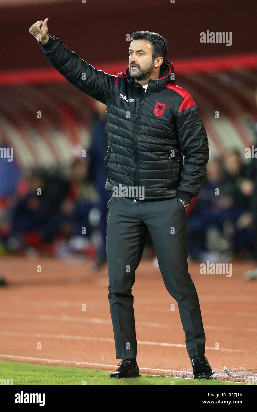 Albania manager Christian Panucci during the UEFA Nations League, Group C1 match at the Loro Borici Stadium, Shkoder. Stock Photo