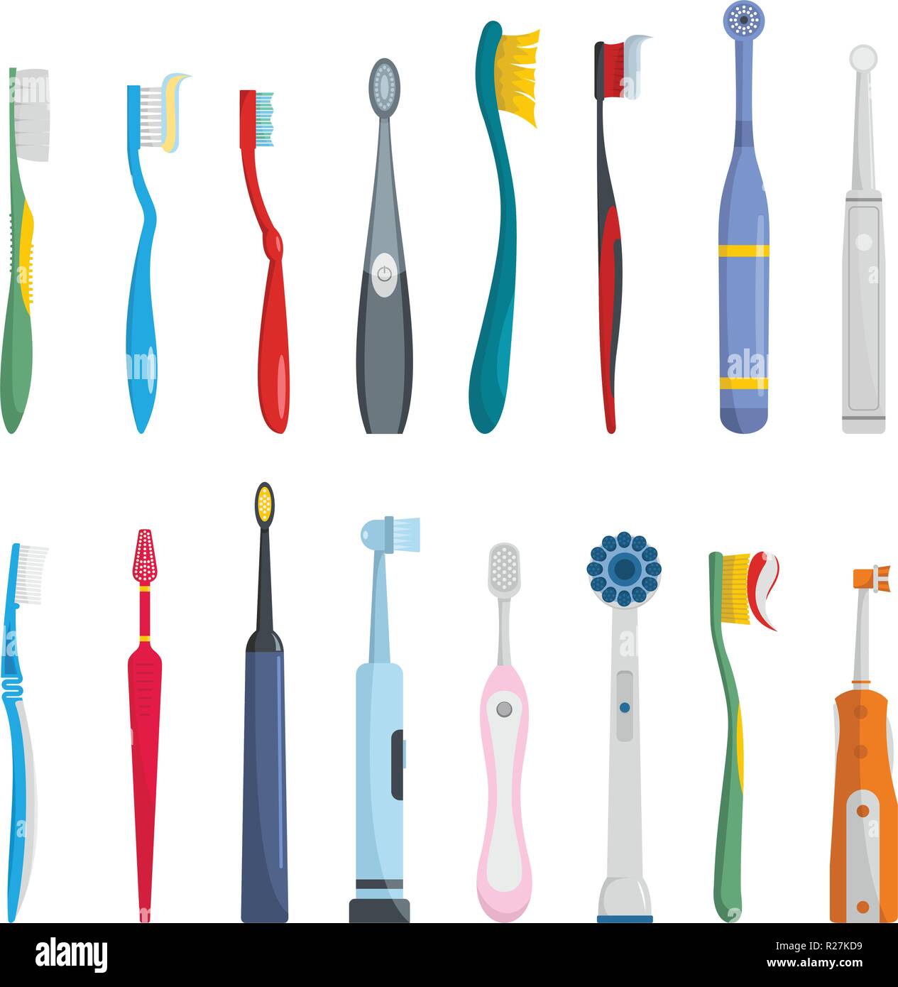 toothbrush dental icons set flat illustration of 16 toothbrush dental icons