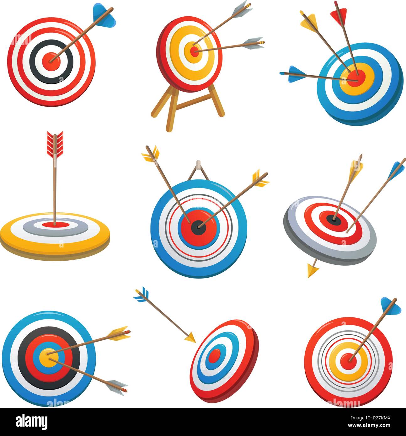 Target with arrow icons set. Cartoon illustration of 15 target with ...