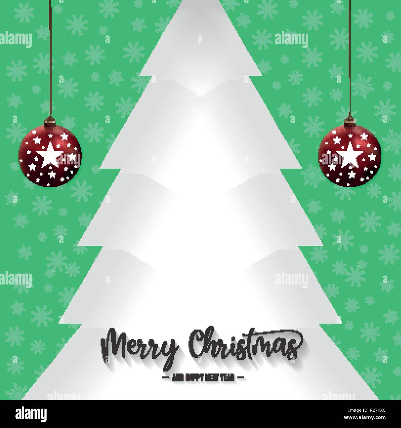 Christmas pine tree and ornaments with green background, vector ...