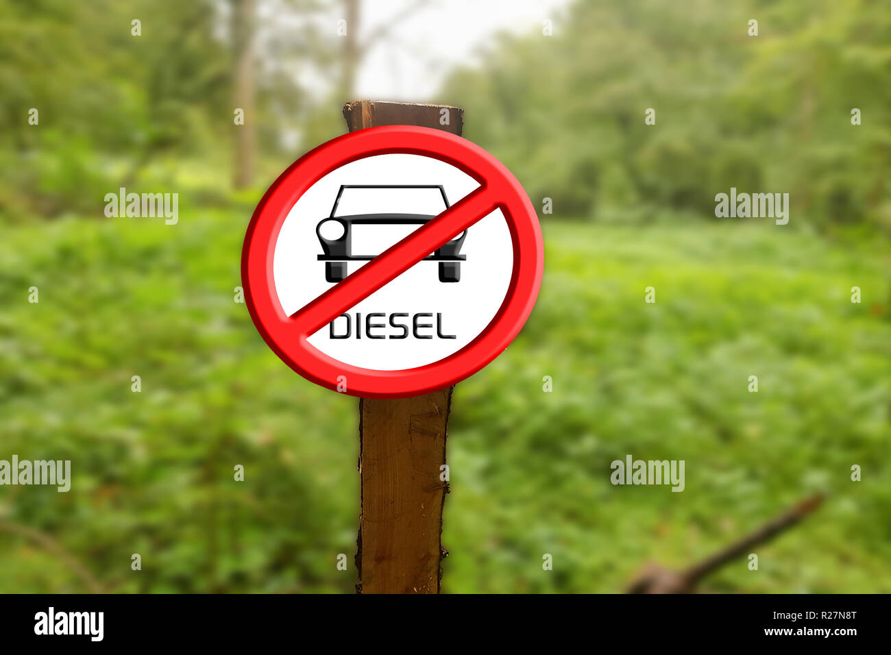 German traffic sign German traffic sign speak. Concept Diesel free zone, environmental zone, diesel prohibited, diesel prohibition or driving ban Stock Photo