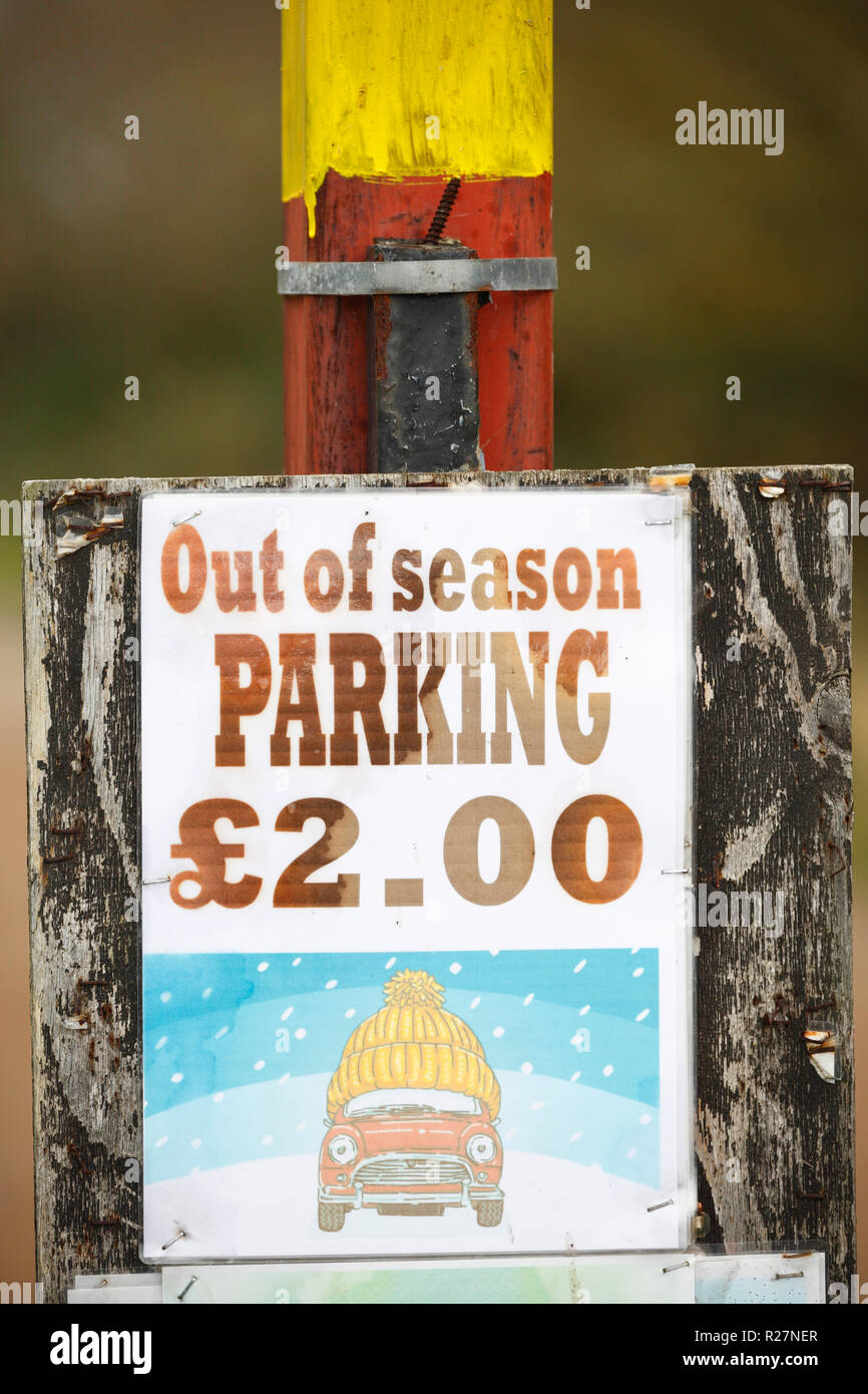 Out of season parking sign. Stock Photo