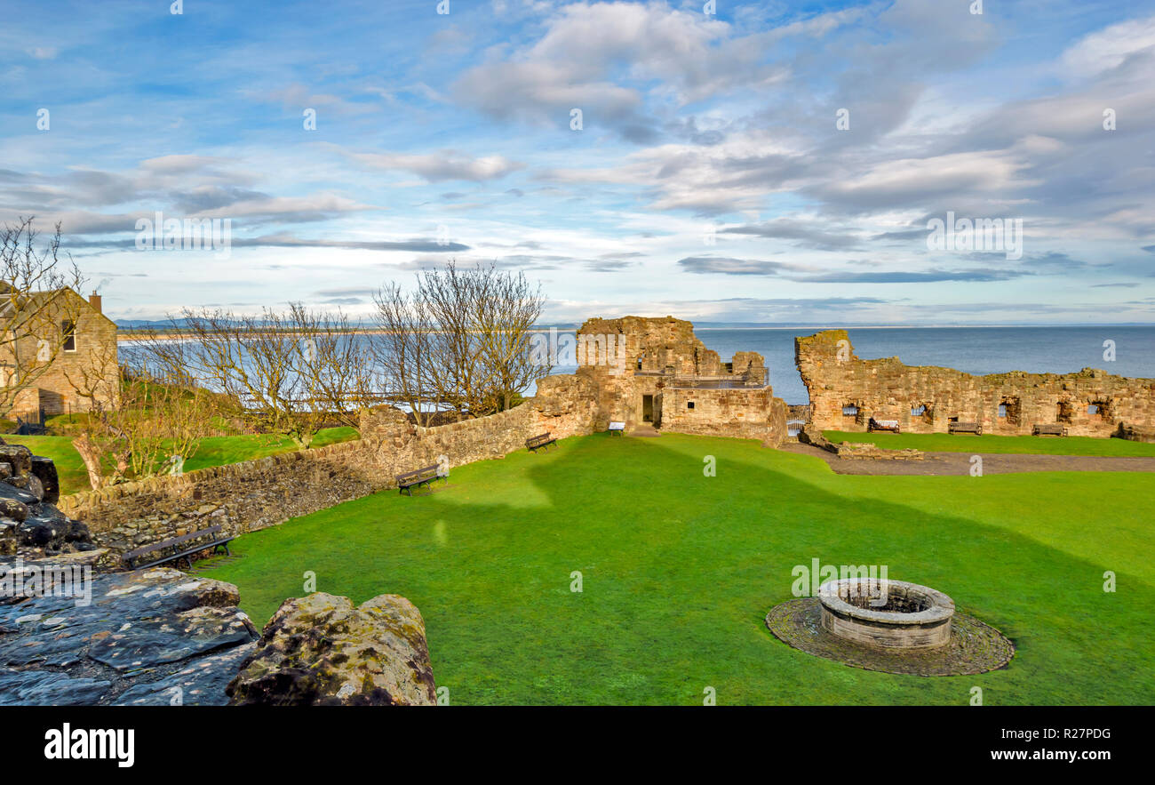 ST ANDREWS FIFE SCOTLAND THE CASTLE RUINS INTERIOR WITH WELL AND CASTLE