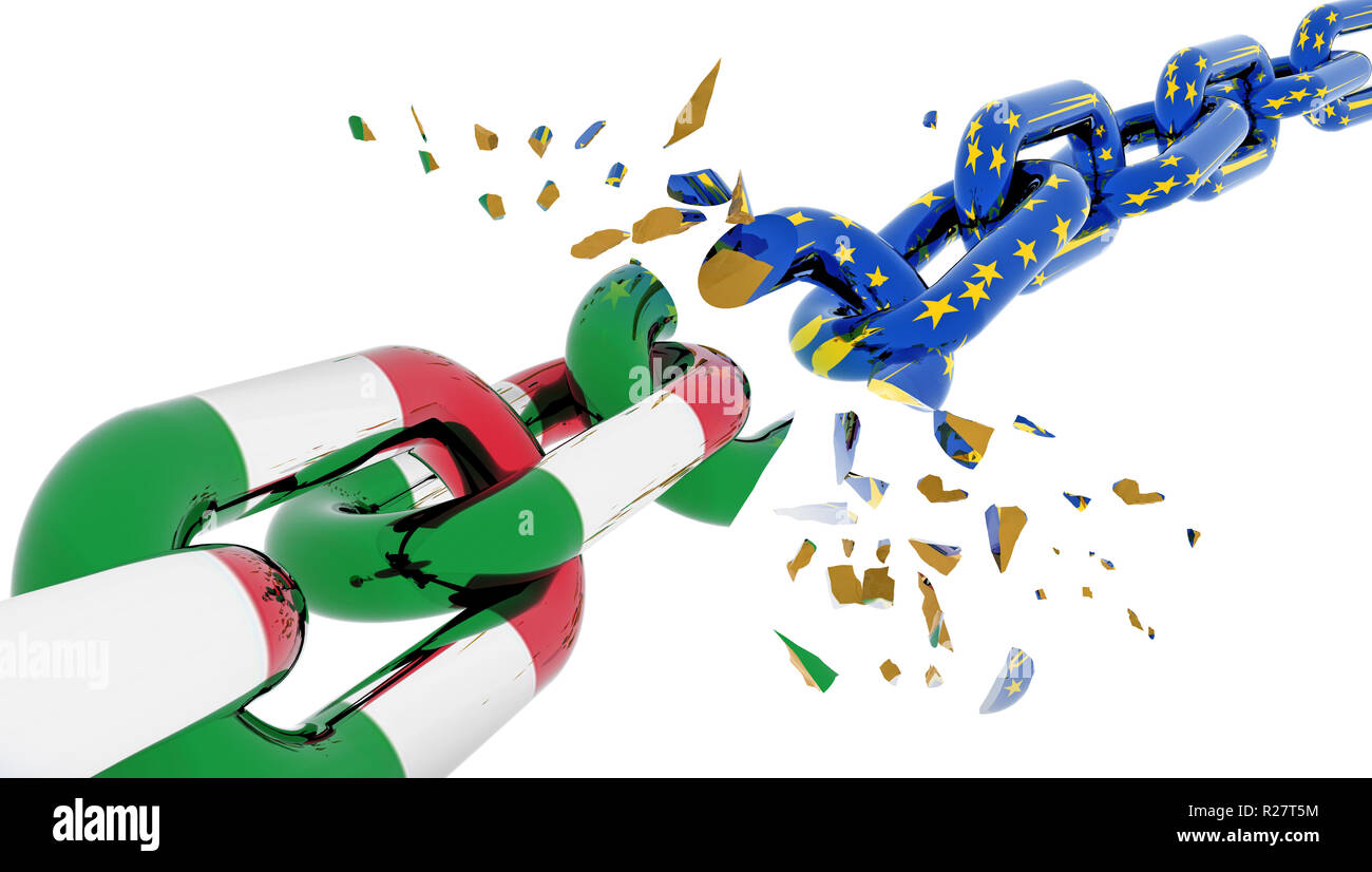 italy italian flag cracked  broken chain , crisis europe 3d rendering Stock Photo