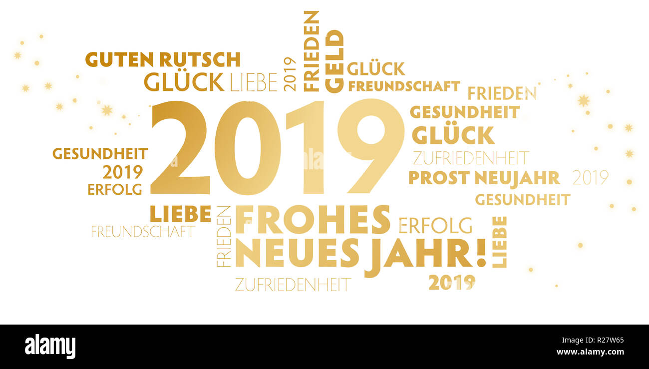 German slogan 'frohes neues Jahr' (happy new year) on white Background Stock Photo