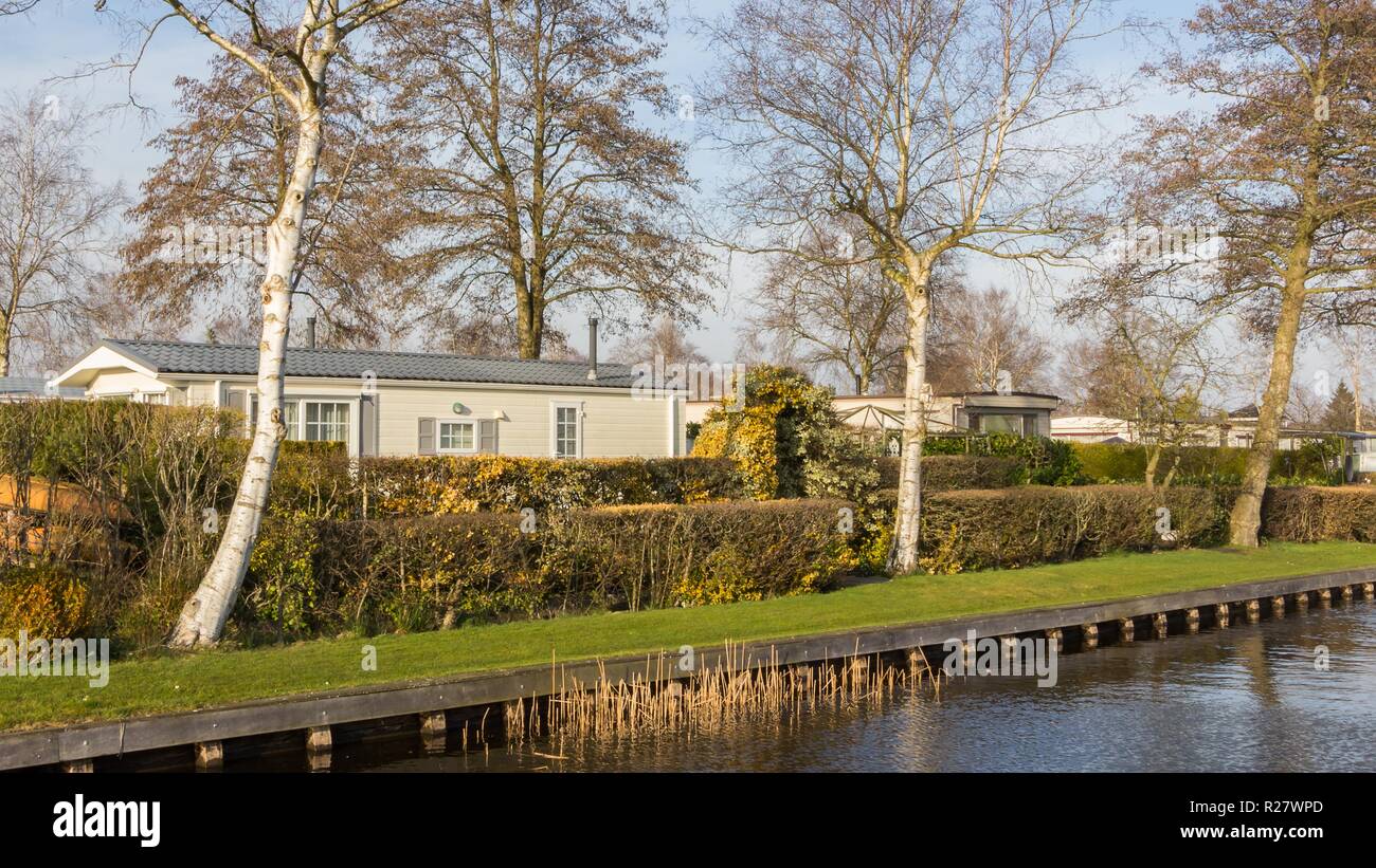 White Mobile home in Giethoor Stock Photo