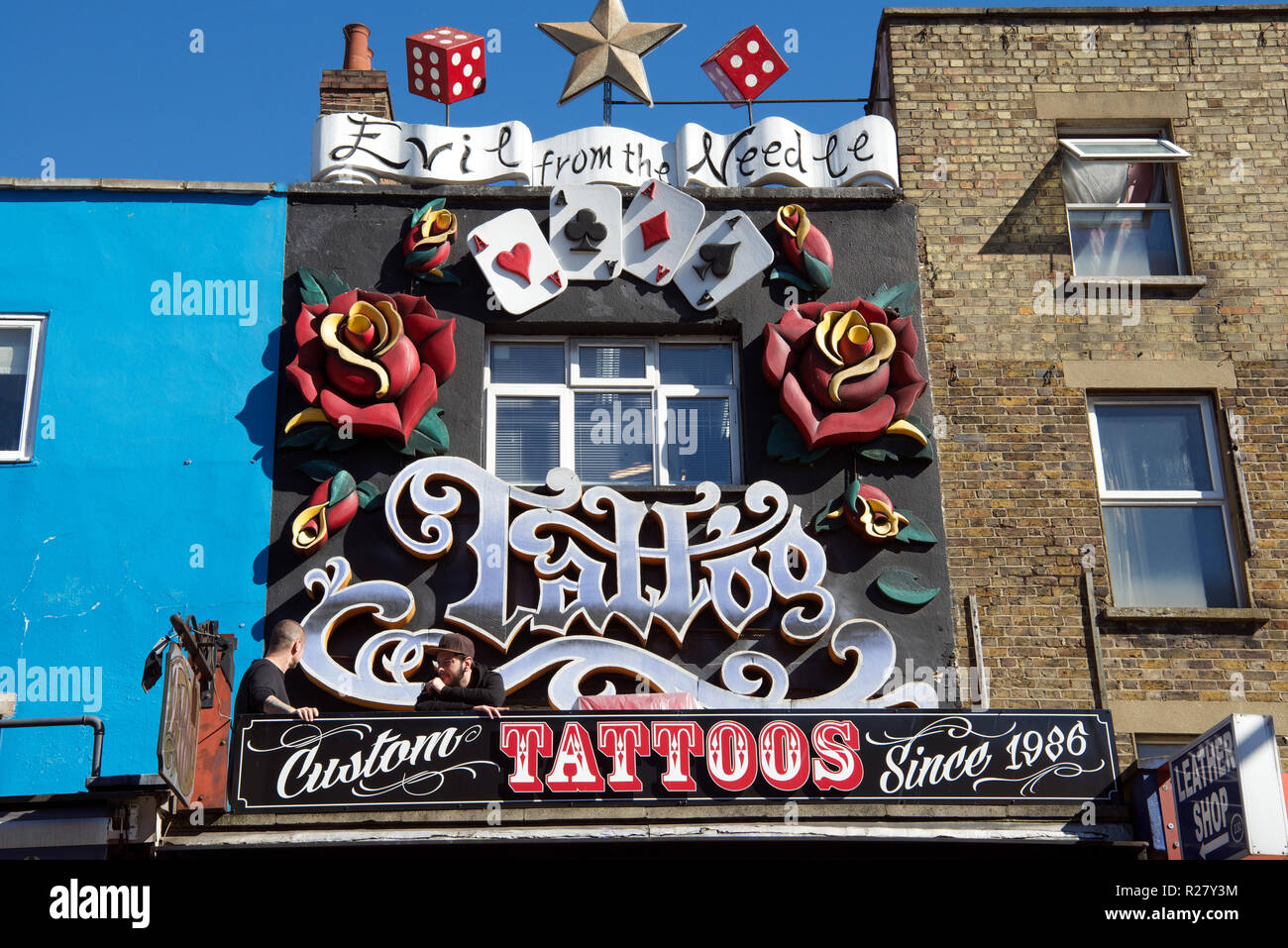 Facade tattoo shop Camden High Street Camden Town North London NW1 England Stock Photo