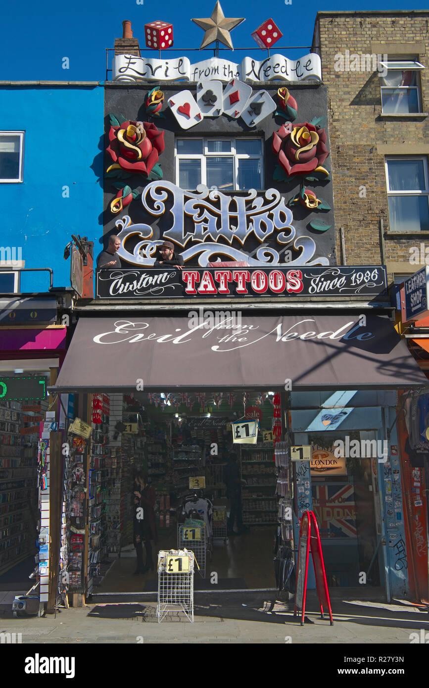 Tattoo shop Camden High Street Camden Town North London NW1 England Stock Photo - Alamy