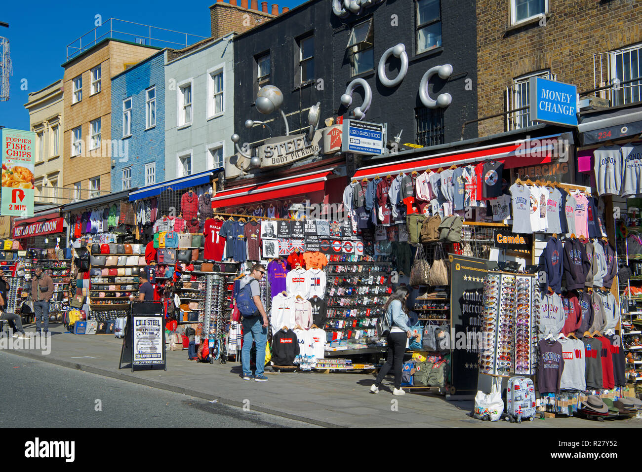 Tourist shops Camden High Street Camden Town North London NW1 England Stock Photo