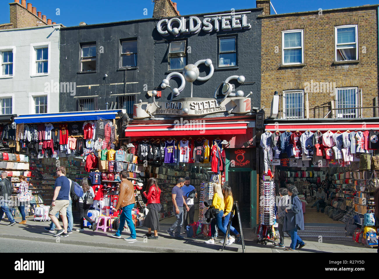 Tourist shops Camden High Street Camden Town North London NW1 England Stock Photo