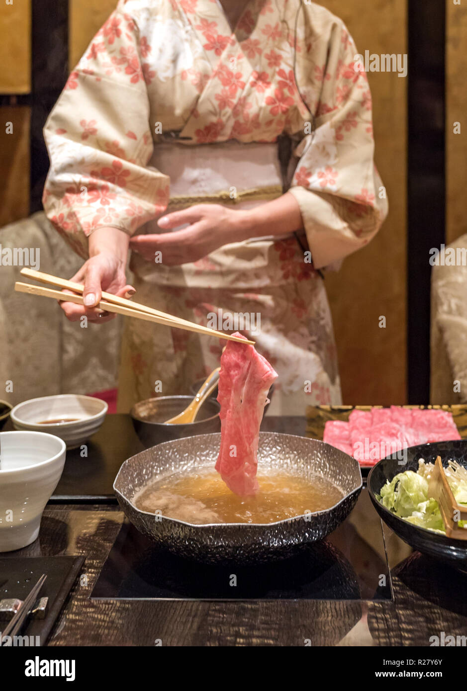 matsusaka beef A5 Wagyu Beef Shabu shabu with steam, Groumet Japanese