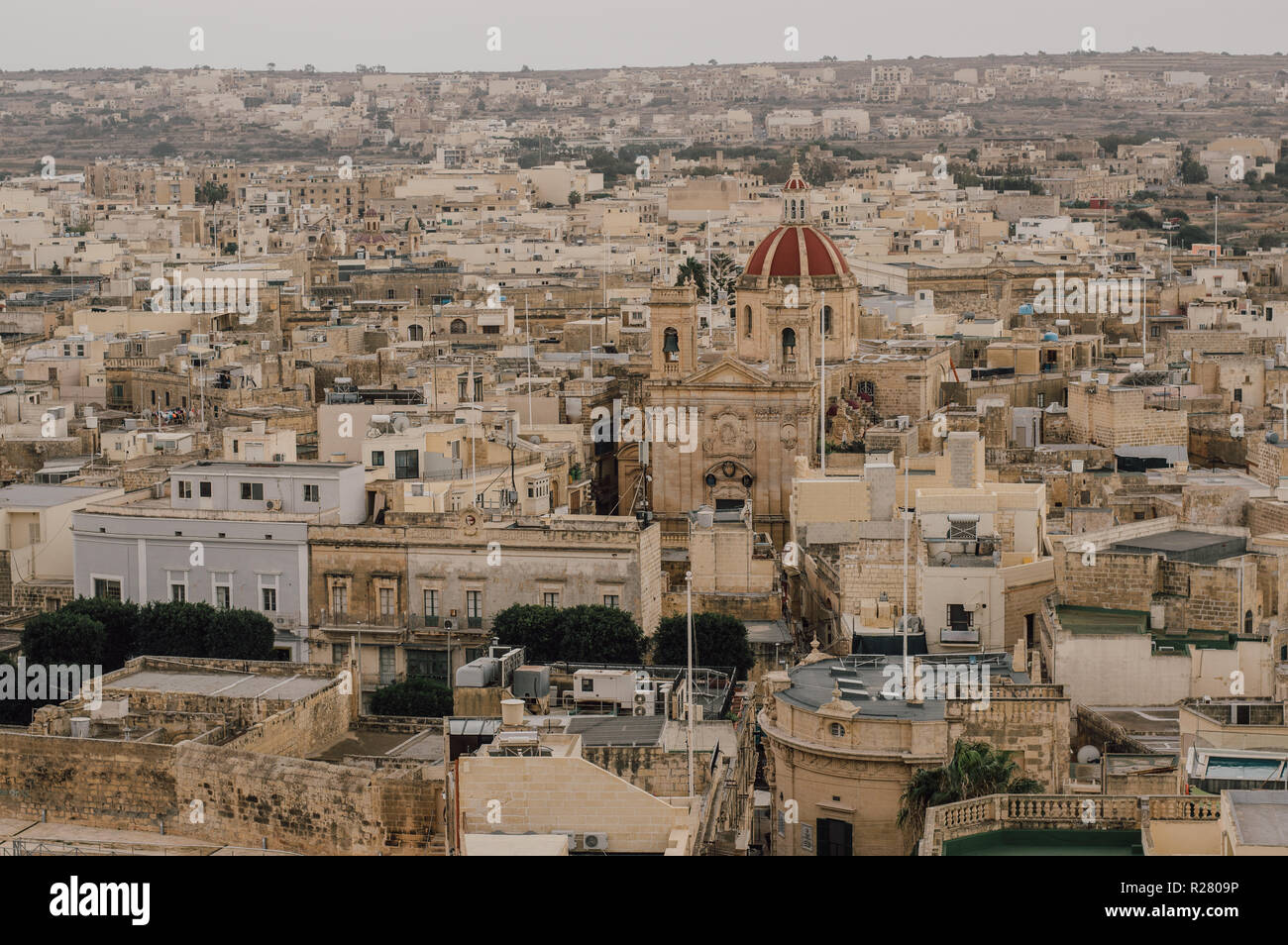 View to St George's Basilica from Cittadella in Victoria, Malta Stock Photo