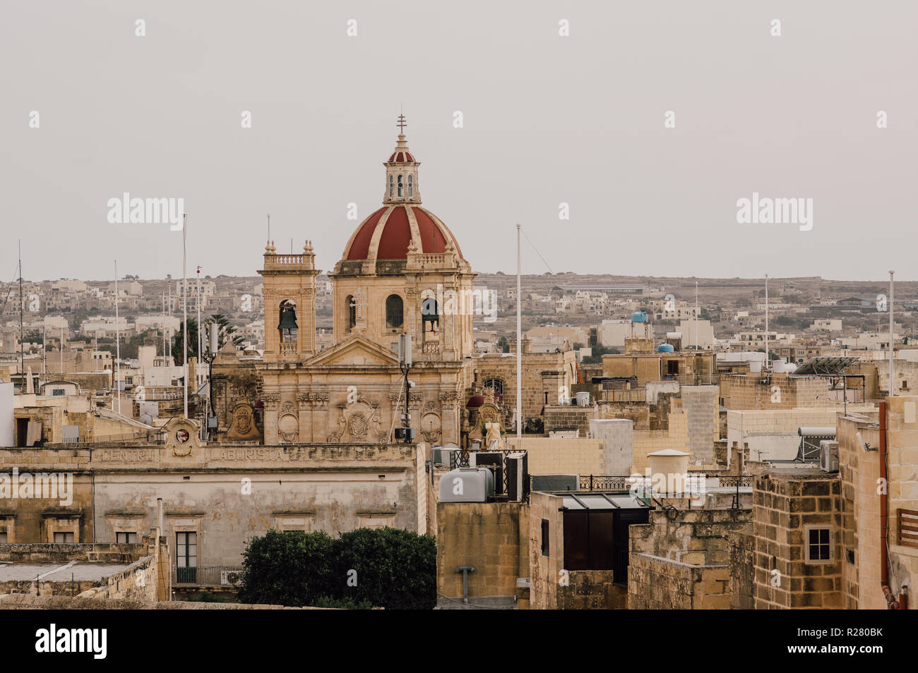 View to St George's Basilica from Cittadella in Victoria, Malta Stock Photo
