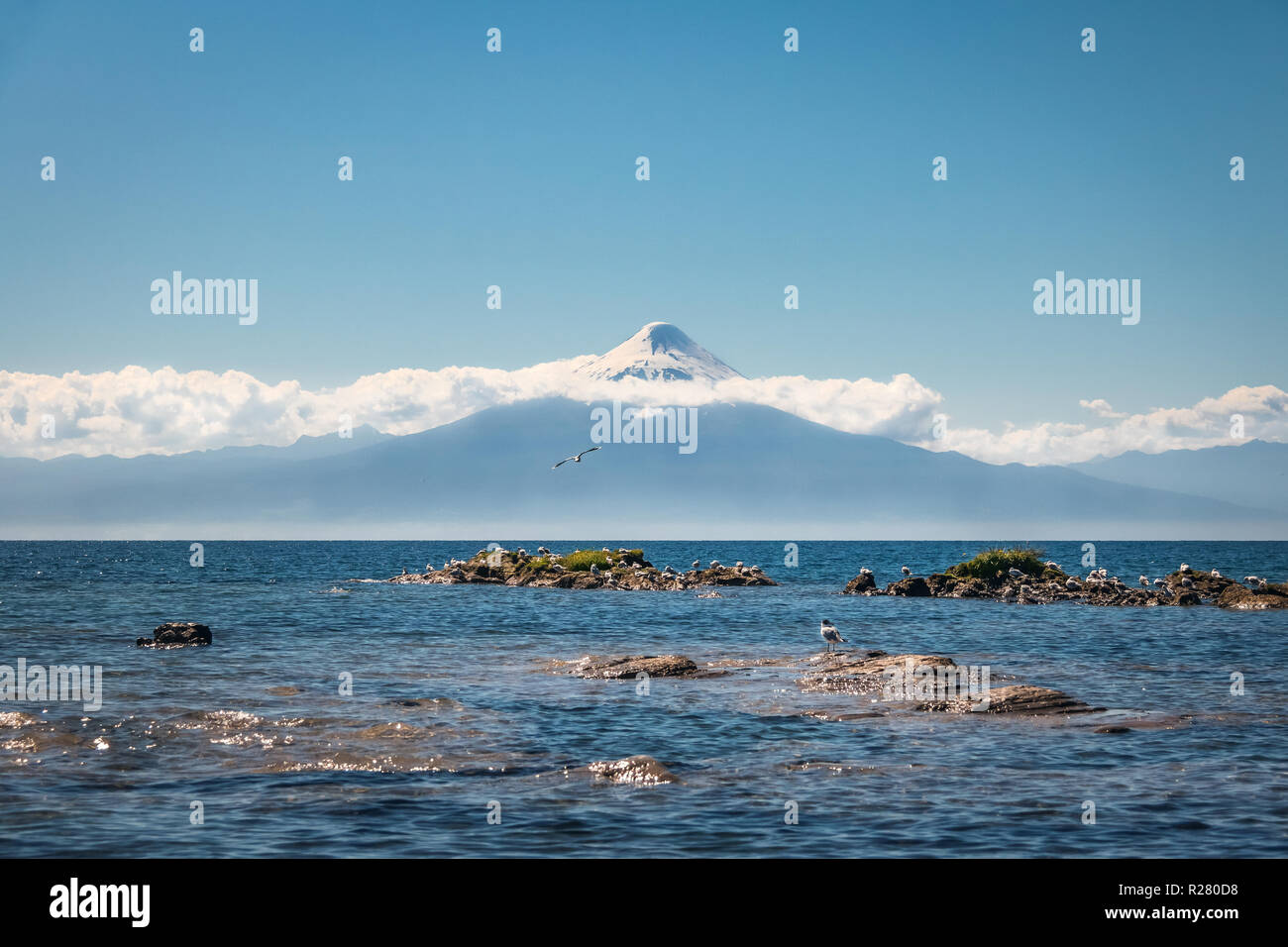 Osorno Volcano and Llanquihue Lake - Frutillar, Chile Stock Photo