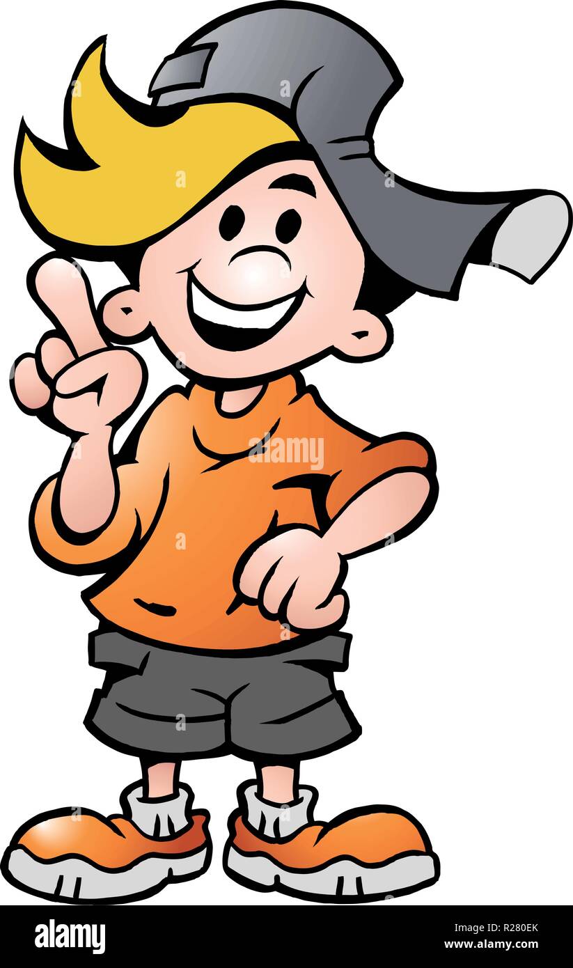 Hand-drawn Vector illustration of an happy School Boy Pointing Stock Vector