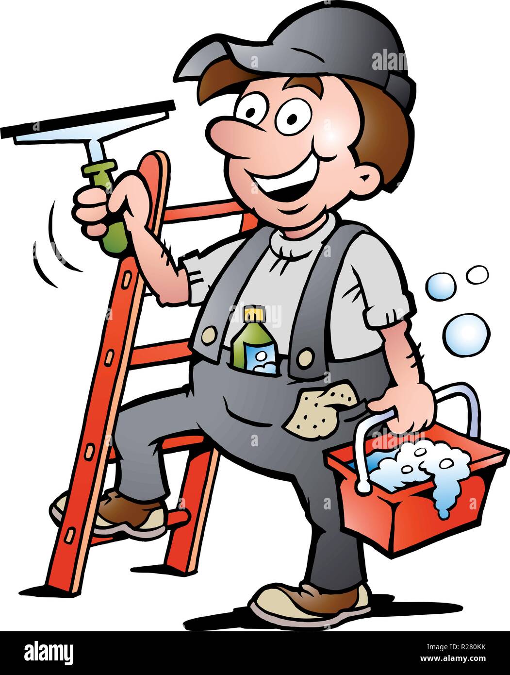 Hand-drawn Vector illustration of an Happy Window Cleaner Stock Vector
