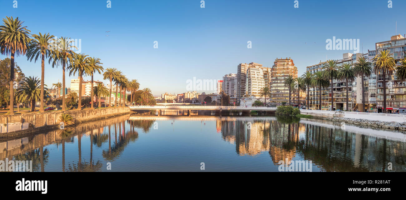 Panoramic view of Estero river at sunset - Vina del Mar, Chile Stock Photo
