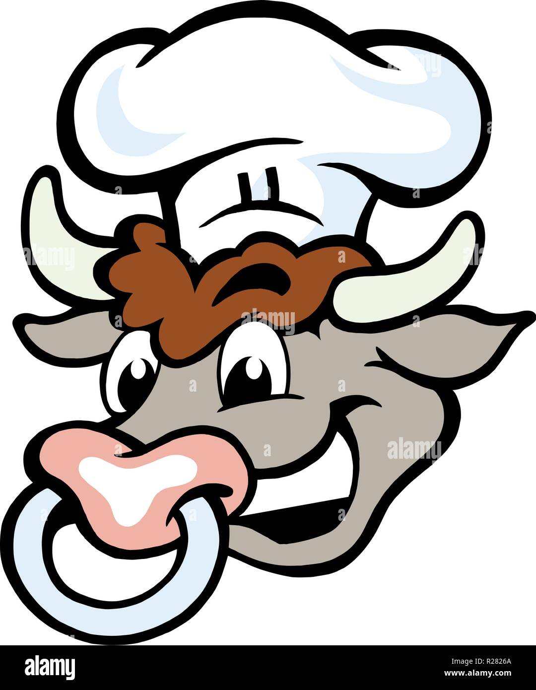Hand-drawn Vector illustration of an Happy Bull Chef Head Stock Vector