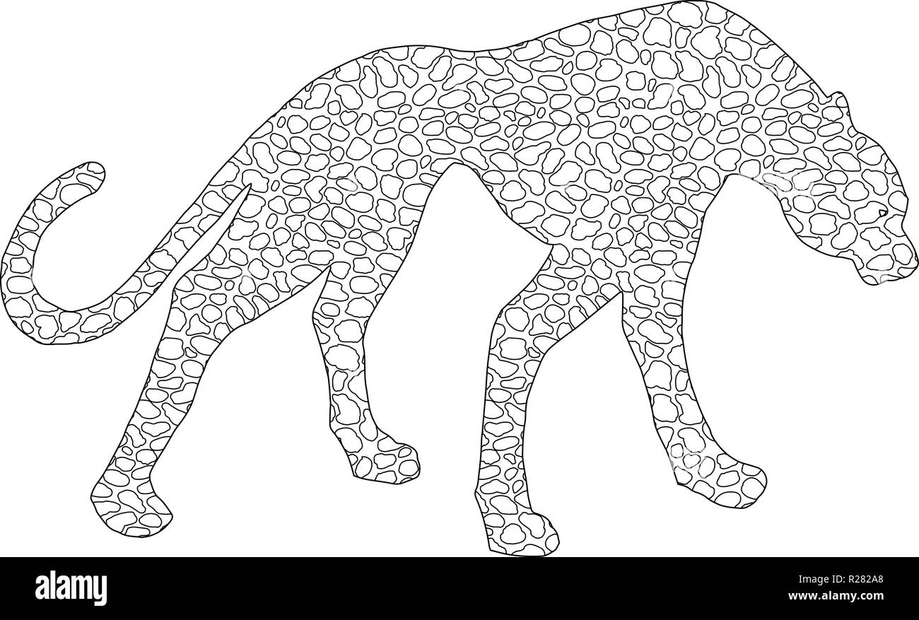 Drawn jaguar, leopard, wild cat, panther doodle outline silhouette Stock Vector