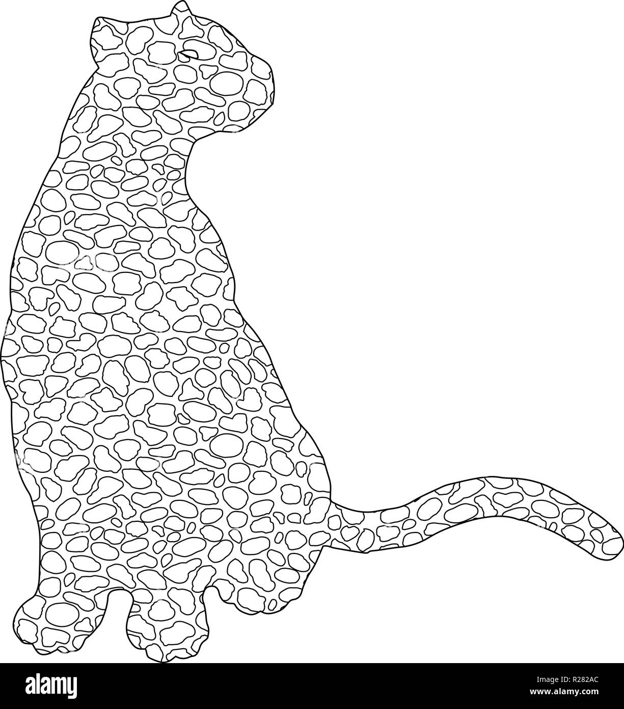 Drawn jaguar, leopard, wild cat, panther doodle outline silhouette Stock Vector