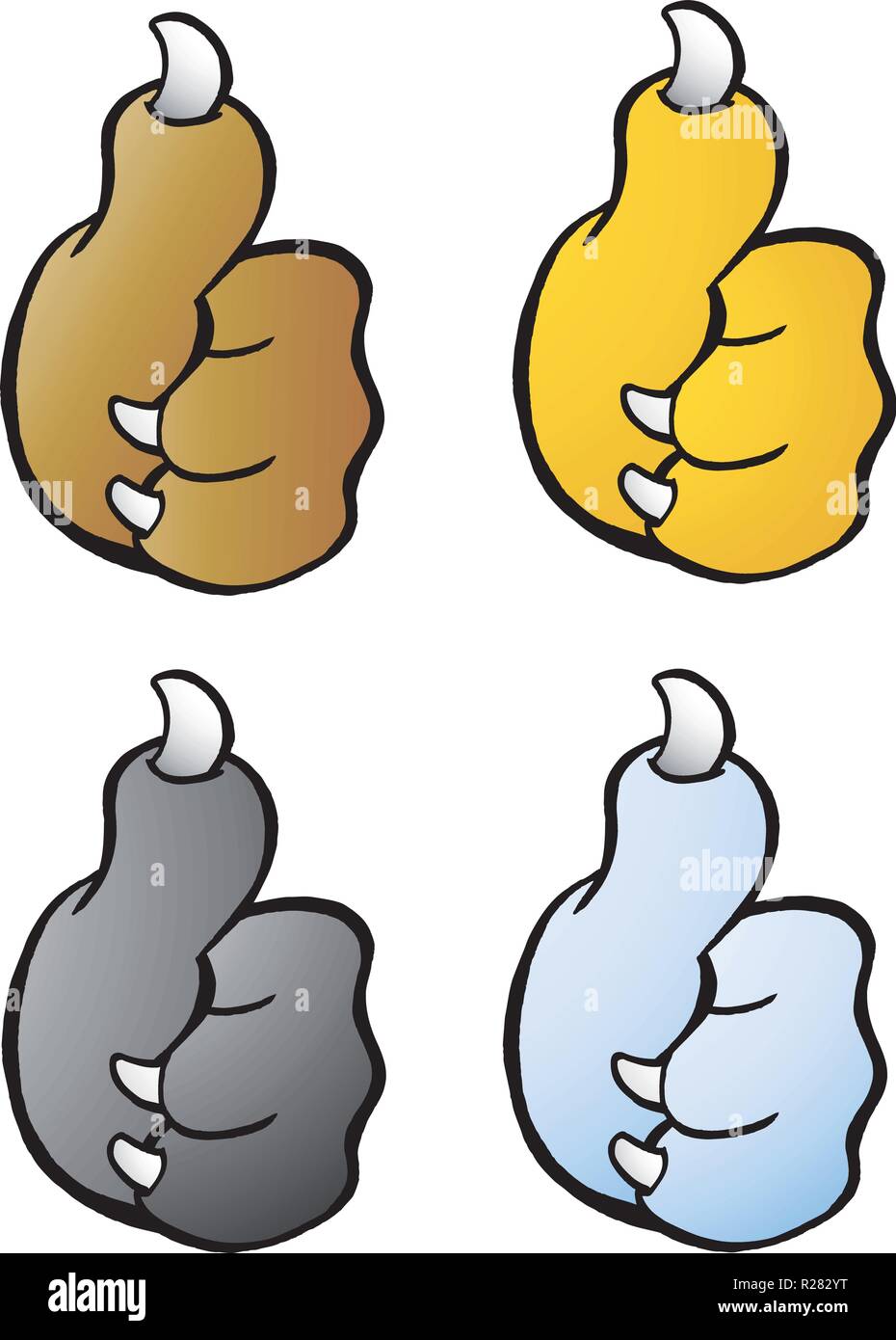 Vector Cartoon illustration of a set of four Animal Paw giving Thumb Up Stock Vector