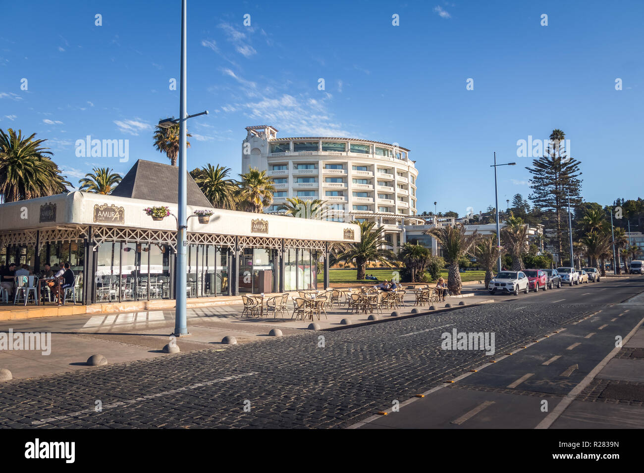 Cafe at Vina del Mar Promenade and Hotel del Mar - Vina del Mar, Chile Stock Photo