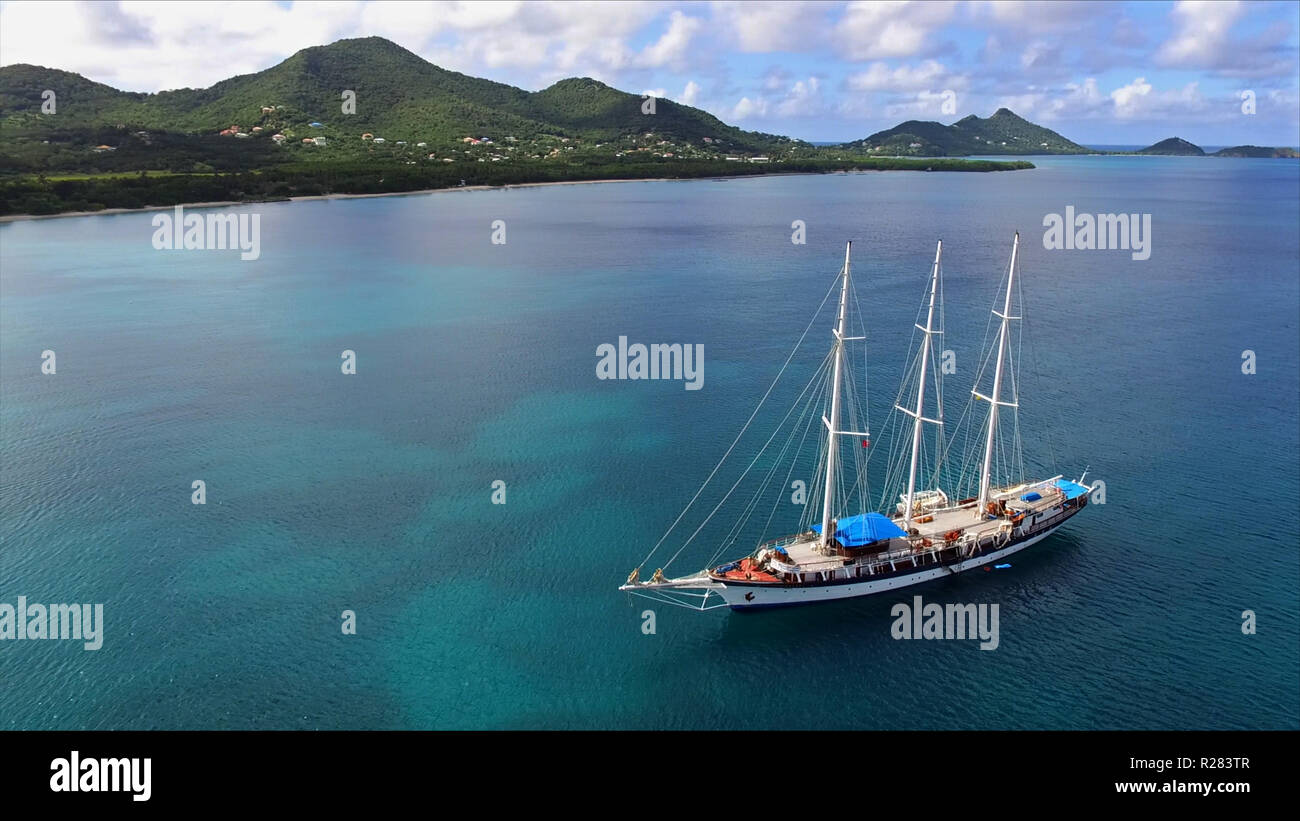 Aerial photo of old sailing boat on open sea Stock Photo - Alamy