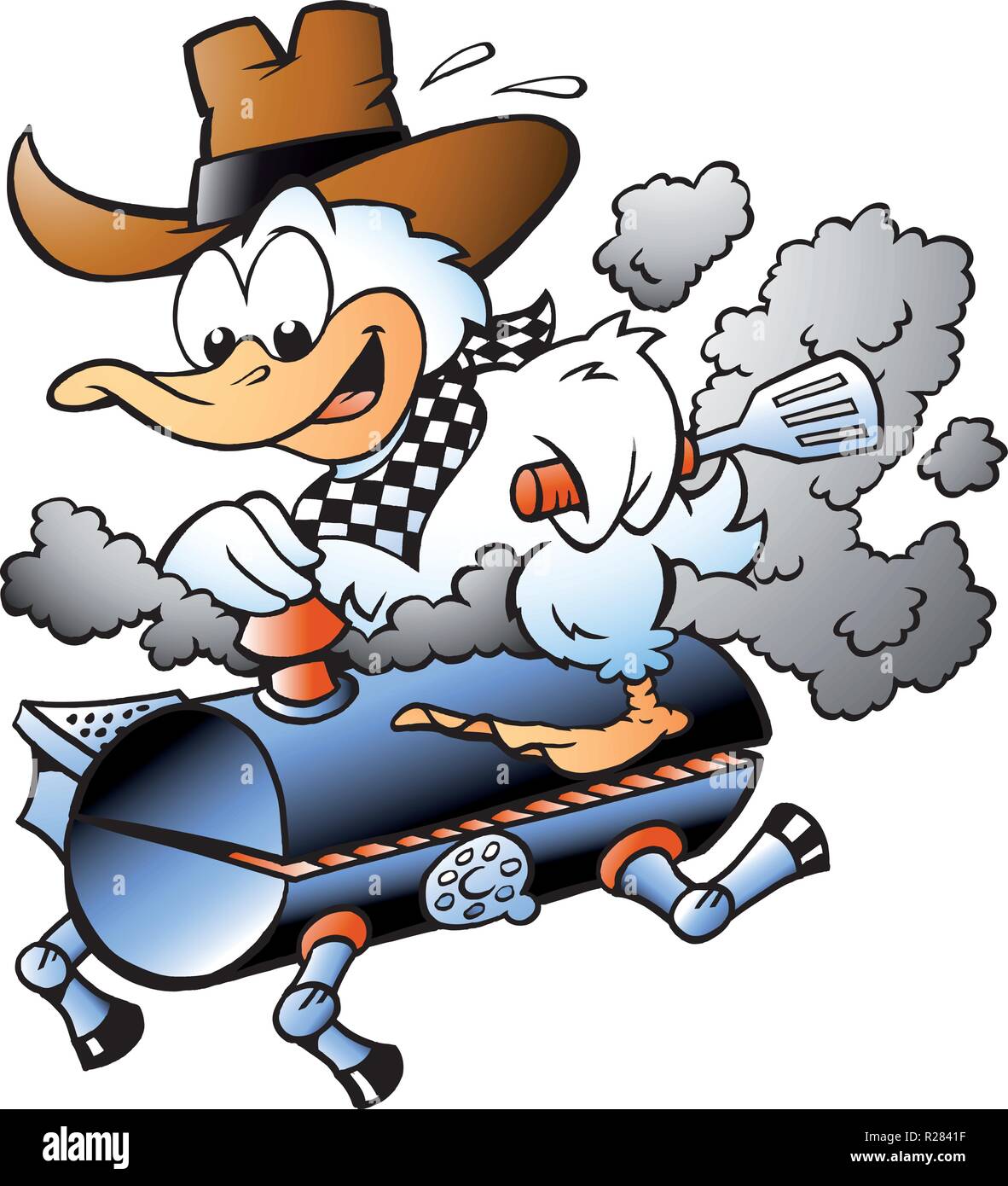 Cartoon Vector illustration of an Duck riding a BBQ grill barrel Stock  Vector Image & Art - Alamy