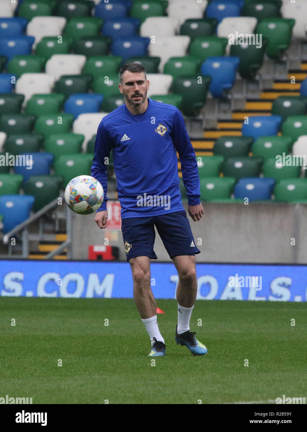Windsor Park, Belfast, Northern Ireland.17 November 2018. Northern Ireland training in Belfast this morning ahead of their UEFA Nations League game against Austria tomorrow night in the stadium.  Michael Smith at training. Credit: David Hunter/Alamy Live News. Stock Photo