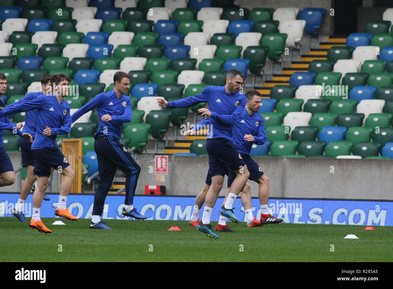 Windsor Park, Belfast, Northern Ireland.17 November 2018. Northern Ireland training in Belfast this morning ahead of their UEFA Nations League game against Austria tomorrow night in the stadium. Credit: David Hunter/Alamy Live News. Stock Photo