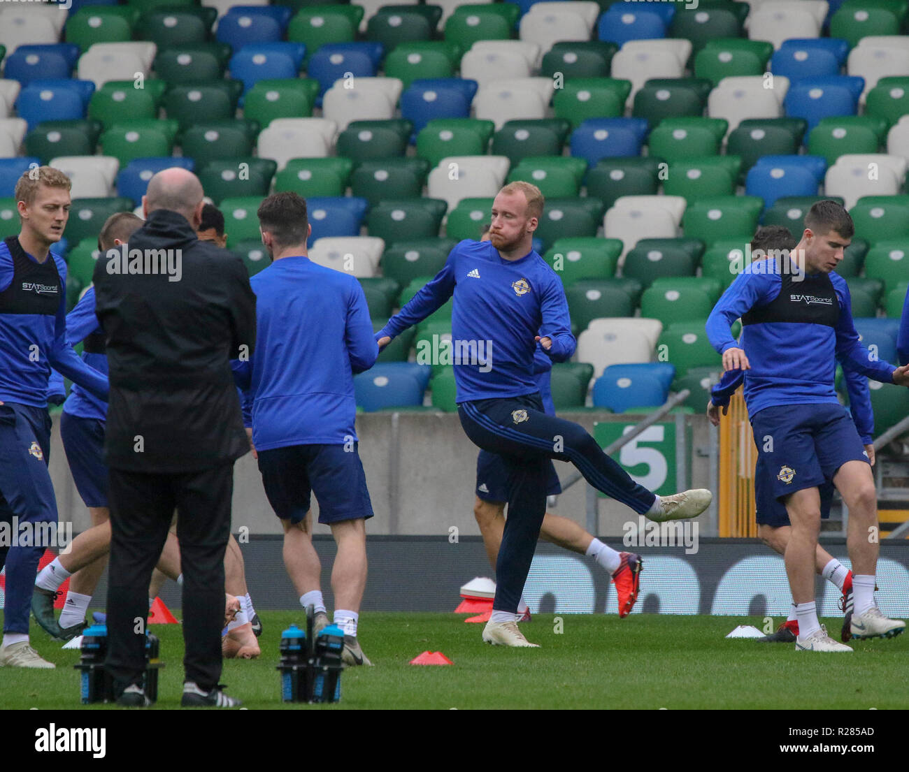 Windsor Park, Belfast, Northern Ireland.17 November 2018. Northern Ireland training in Belfast this morning ahead of their UEFA Nations League game against Austria tomorrow night in the stadium. Liam Boyce in training. Credit: David Hunter/Alamy Live News. Stock Photo