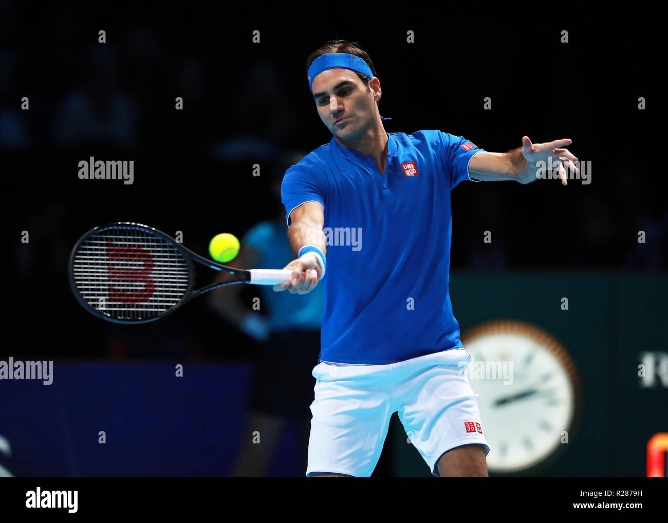17th November 2018, O2 Arena, London, England; Nitto ATP Tennis Finals;  Roger Federer (SWI) with a forehand shot in his semi-final game versus  Alexander Zverev (GER Stock Photo - Alamy