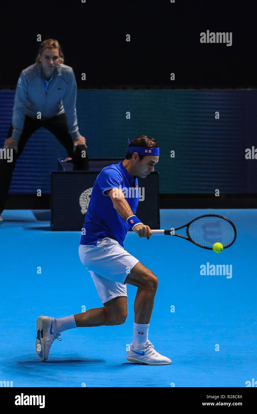 London, UK. 17th Nov, 2018. Nitto ATP World Tour Finals; Roger Federer of  Switzerland in action during their match against Alexander Zverev of  Germany Credit: Romena Fogliati/News Images Credit: News Images /Alamy