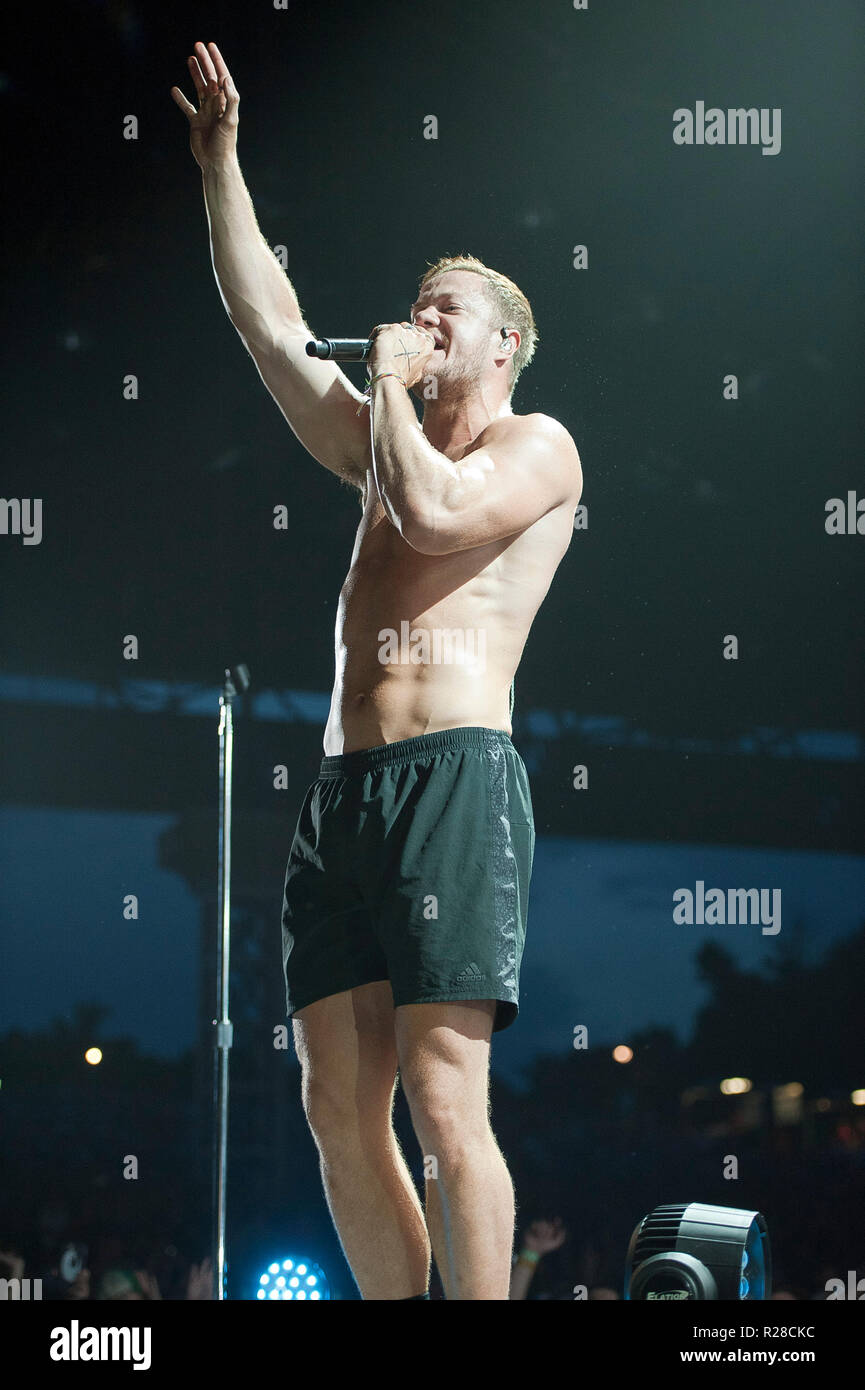 July 5, 2018 - Raleigh, North Carolina; USA - Musician DAN REYNOLDS of IMAGINE DRAGONS performs live as their 2018 tour makes a stop at the Coastal Credit Union Music Park at Walnut Creek located in Raleigh Copyright 2018 Jason Moore. Credit: Jason Moore/ZUMA Wire/Alamy Live News Stock Photo